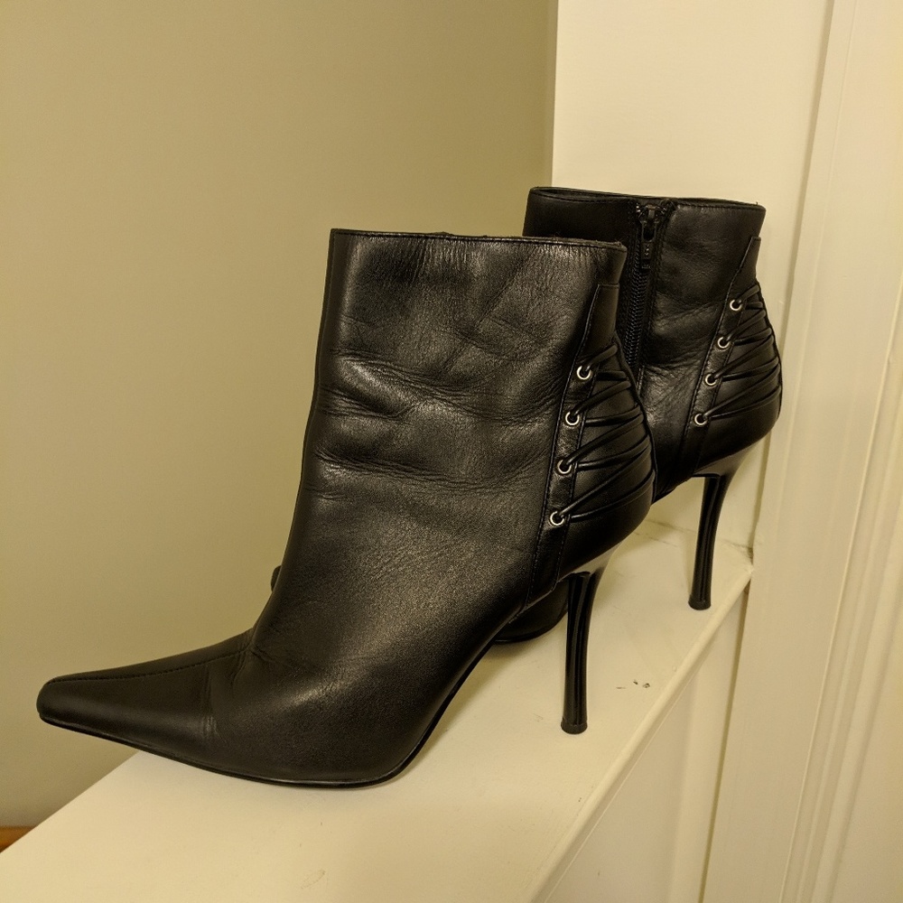 Wild Pair Stiletto Leather Lace Up Design Booties